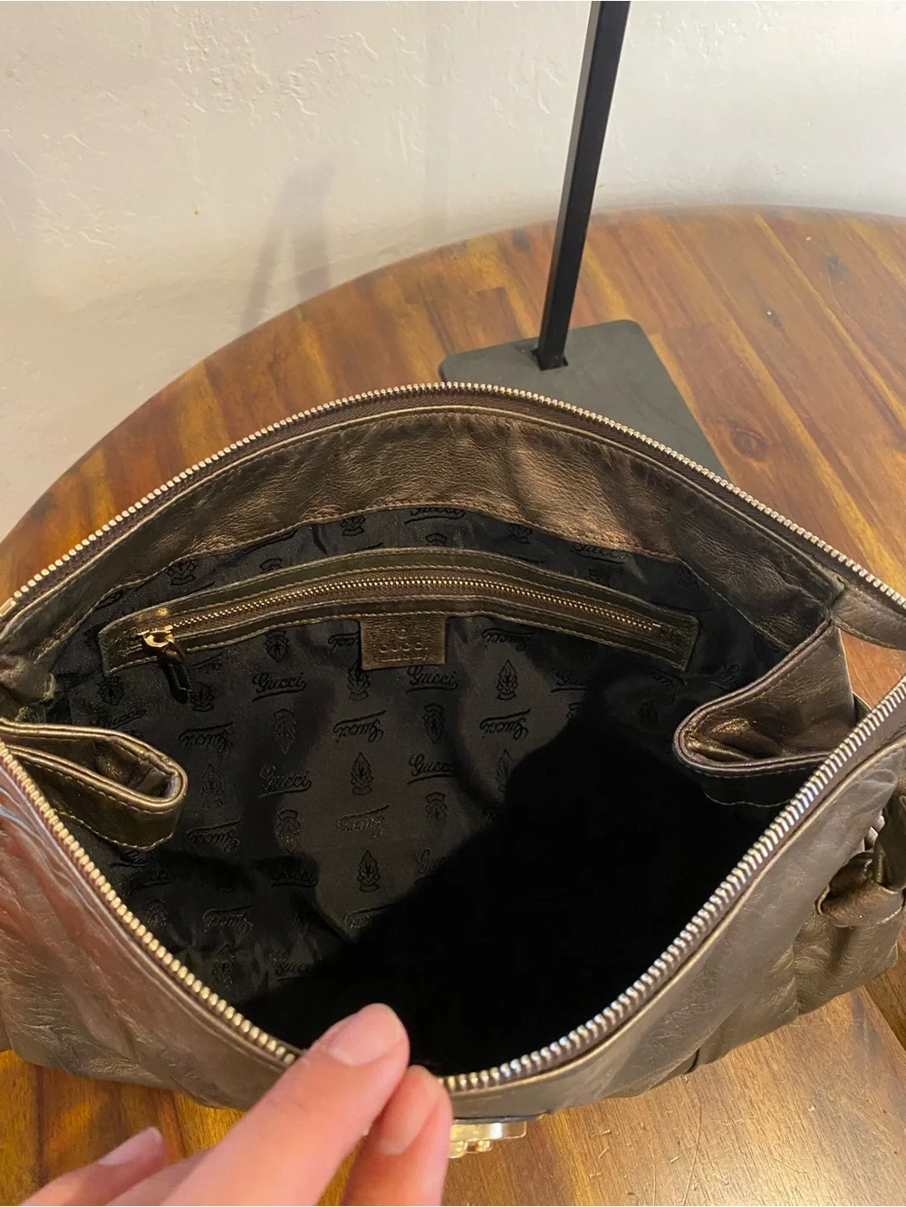 Gucci Hysteria Metallic Bronze Leather Wristlet Clutch